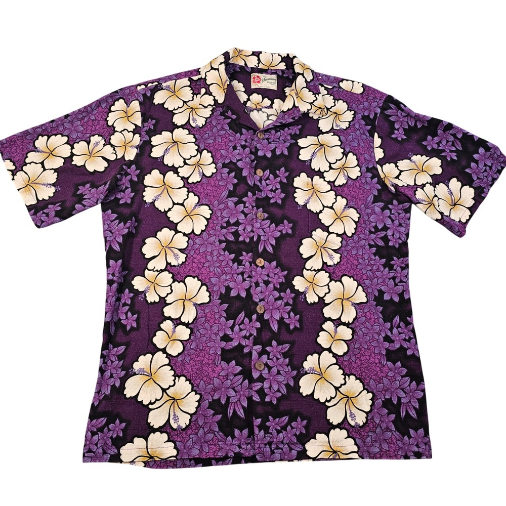 Hilo Hattie Men's XL Hawaiian Shirt Purple Floral Vintage Made in Hawaii USA